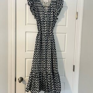 Cleobella Navy Blue and White Midi Dress